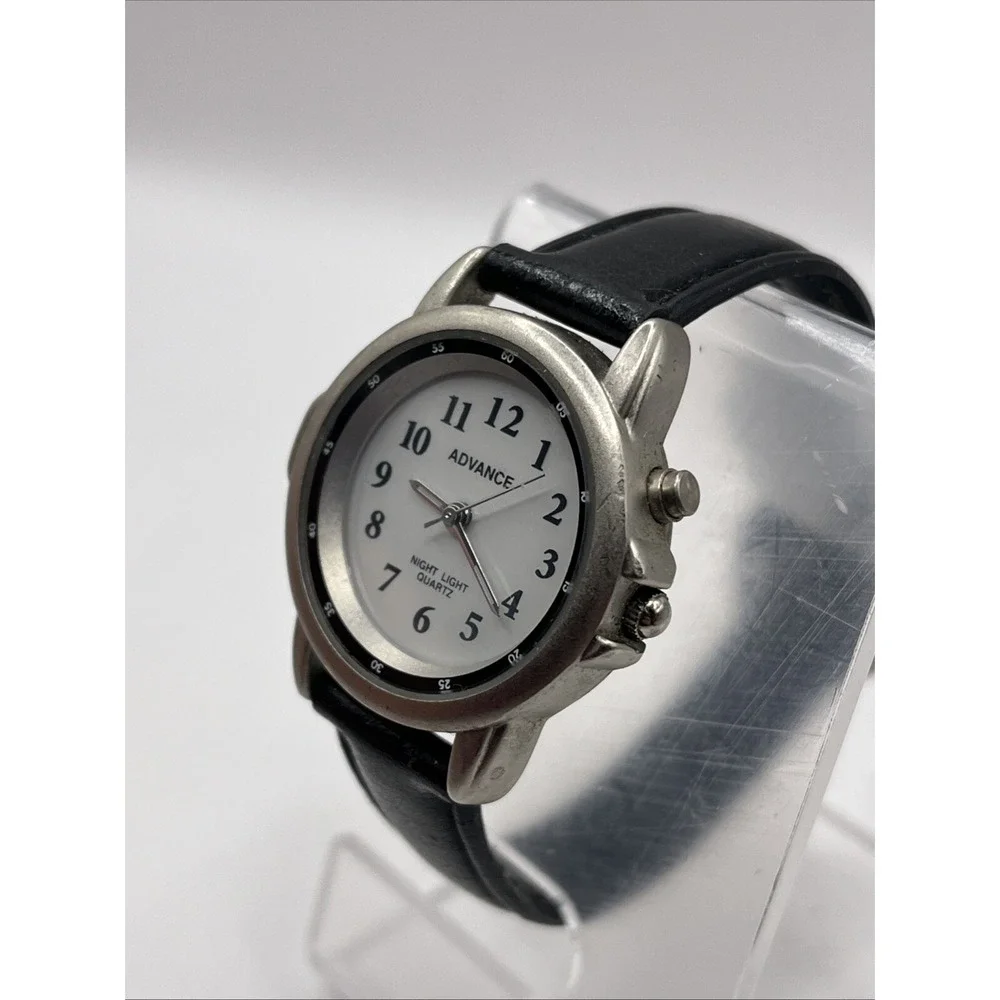 Advance Night Light Women's‎ Quartz Watch Black Leather Band- New Battery